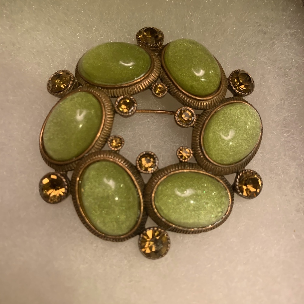 Citrine Brooch with Brown Crystals